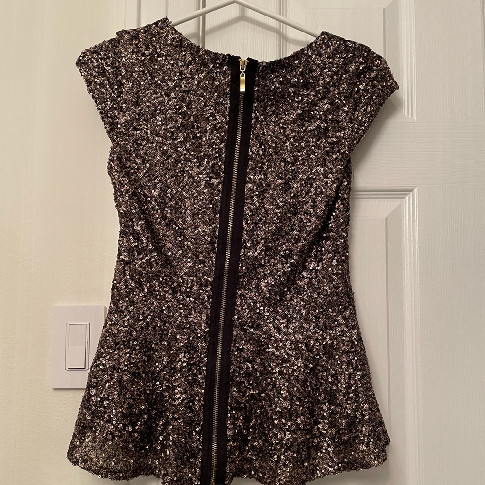 Eros Apparel Black/Gold Sequin Peplum Blouse View 2